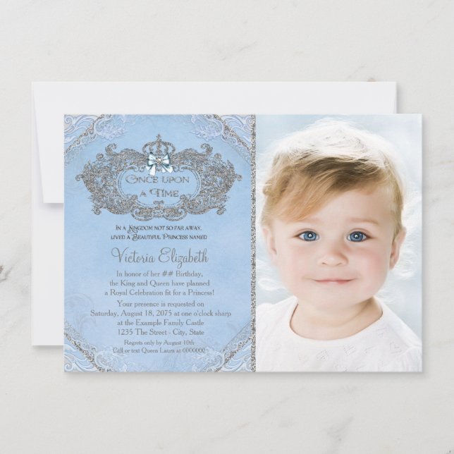 Invitation Il était une fois photo princesse anniversaire (Devant)