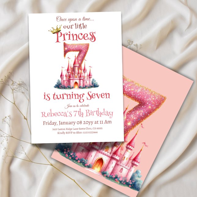Invitation Il était une fois Princess Castle Girl 7e annivers (Créateur téléchargé)