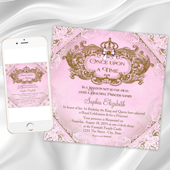 Invitation Il était une fois Princesse 1er anniversaire (Once Upon a Time Princess Birthday Invitation. Any number princess birthday invitation.)