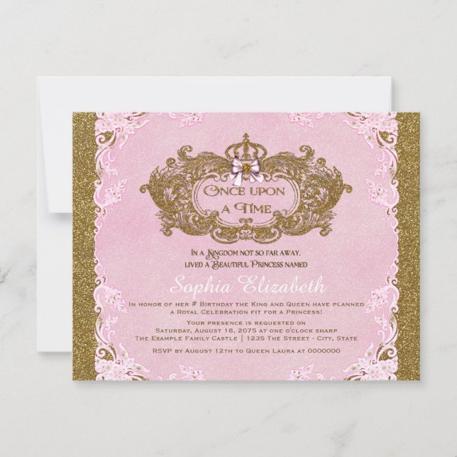 Invitation Il était une fois princesse anniversaire (Devant)