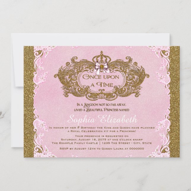 Invitation Il était une fois princesse anniversaire (Devant)