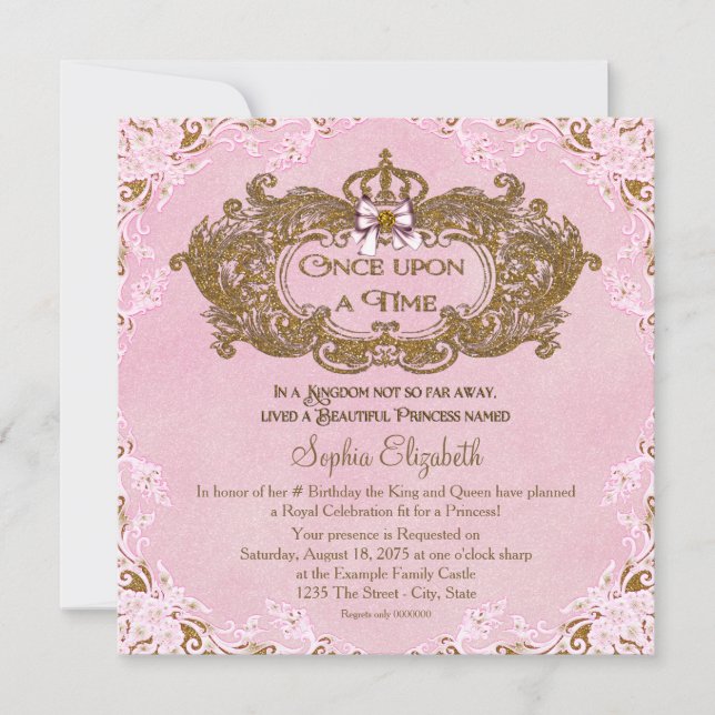Invitation Il était une fois princesse anniversaire (Devant)