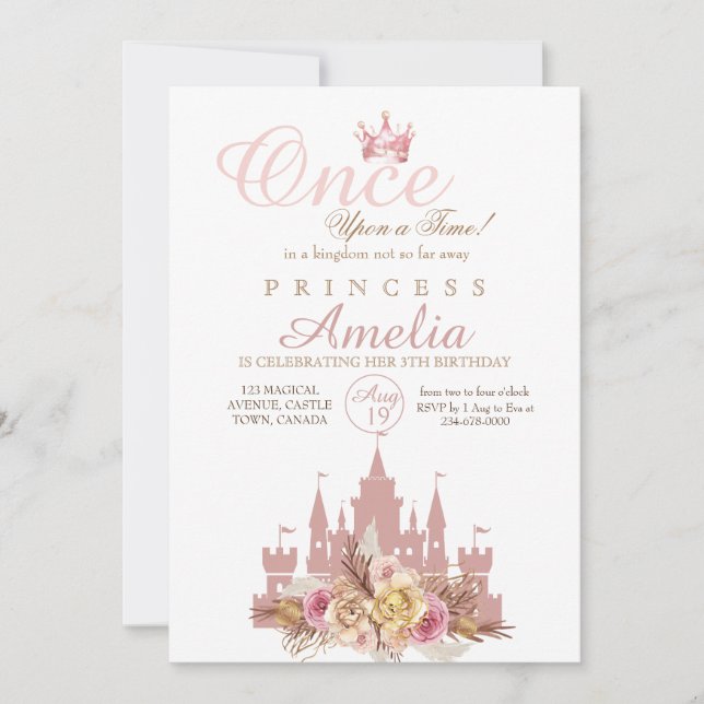 Invitation Il était une fois princesse anniversaire (Devant)