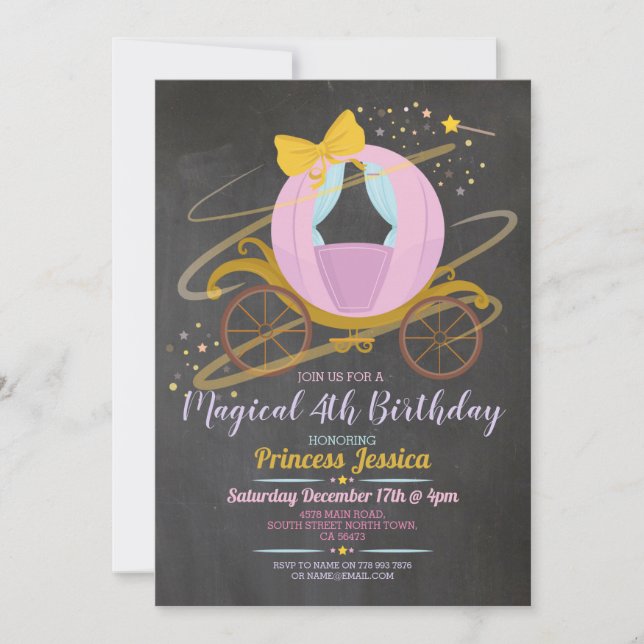 Invitation Il était une fois Princesse Anniversaire Transport (Devant)