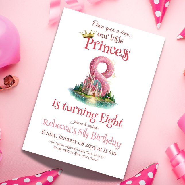 Invitation Il était une fois Princesse Castle Girl 8e anniver (Créateur téléchargé)