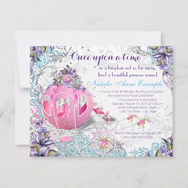 Invitation Il était une fois princesse fée conte anniversaire (Devant)