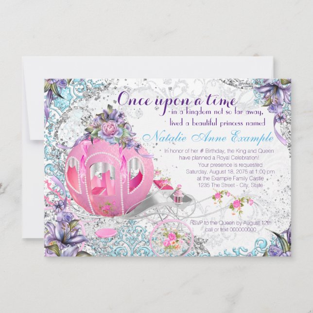 Invitation Il était une fois princesse fée conte anniversaire (Devant)