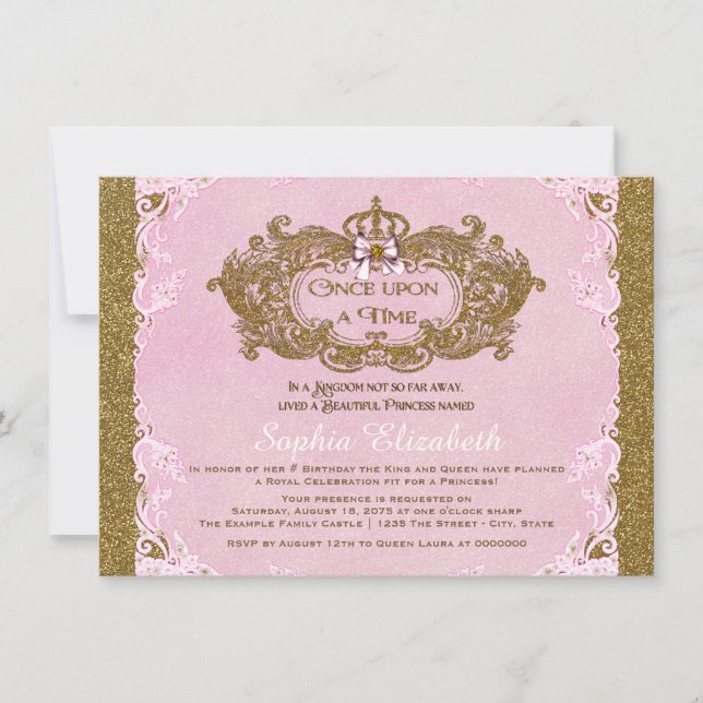 Invitation Il était une fois princesse fête d'anniversaire (Devant)