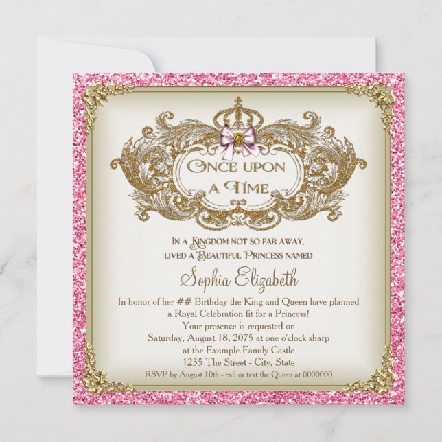 Invitation Il était une fois princesse fête d'anniversaire (Devant)