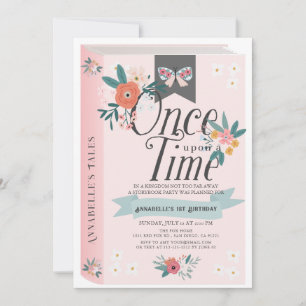 Invitation Il était une fois rose florale fille 1er anniversa