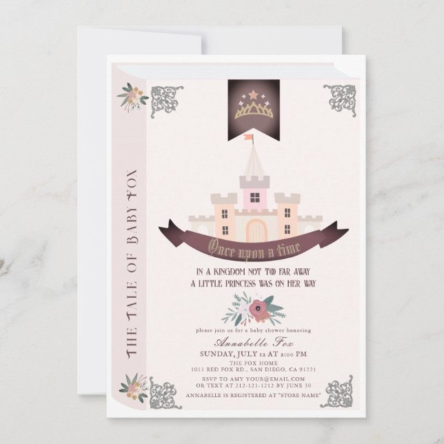 Invitation Il Était Une Fois Un Histoire Baby shower Rose (Devant)