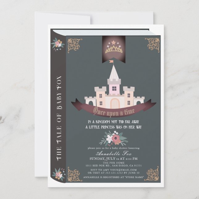 Invitation Il Était Une Fois Un Livre De Temps Baby shower No (Devant)