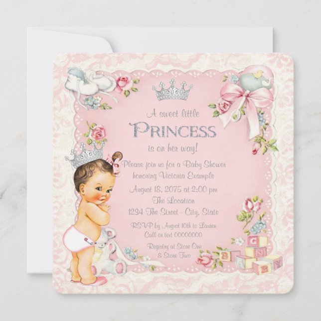Invitation Il était une fois un petit Baby shower princesse (Devant)