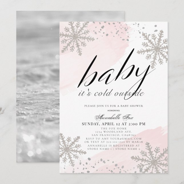 Invitation Il fait froid à l'extérieur Baby shower d'aquarell (Devant / Derrière)