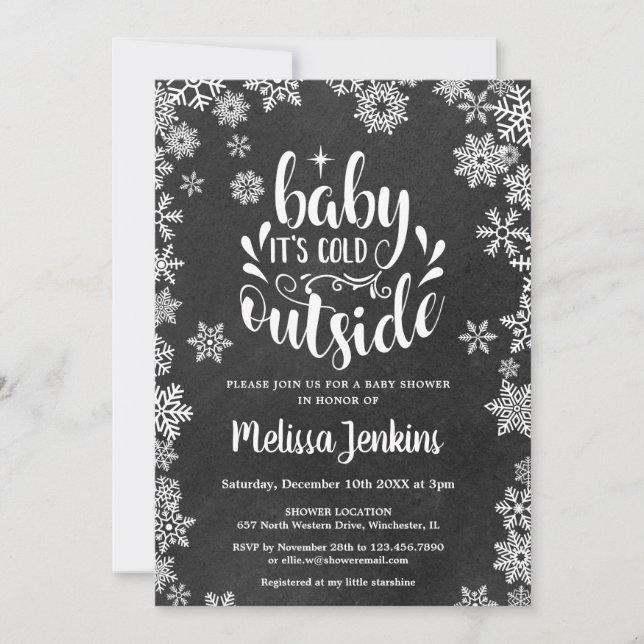 Invitation Il fait froid à l'extérieur Chalkboard Baby shower (Devant)