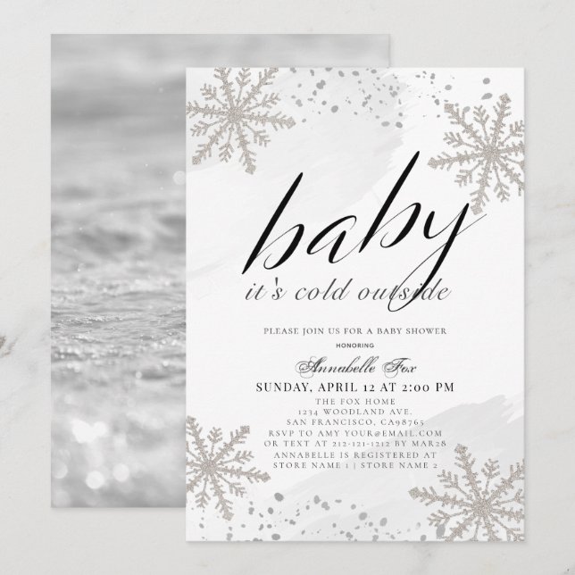 Invitation Il fait froid à l'extérieur du Baby shower d'aquar (Devant / Derrière)