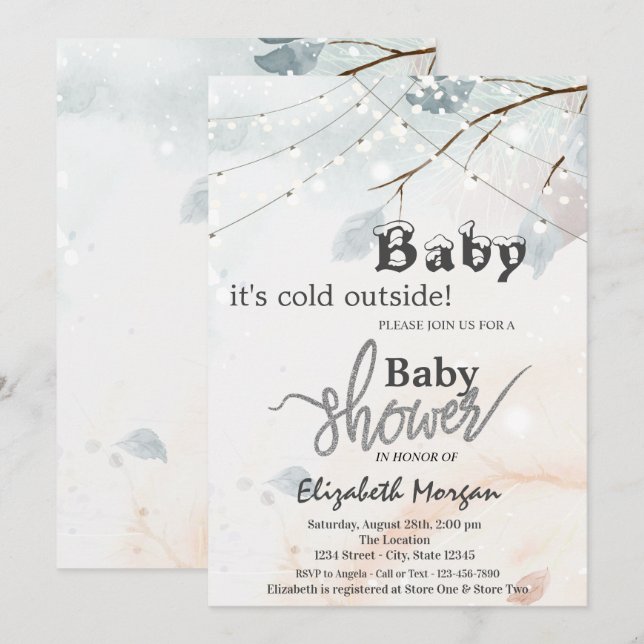 Invitation Il fait froid à l'extérieur du Baby shower de bran (Devant / Derrière)