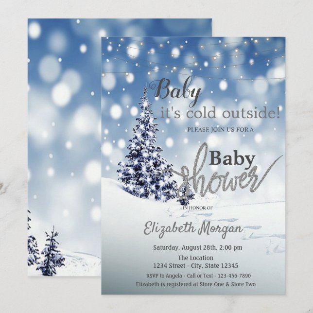 Invitation Il fait froid à l'extérieur du Baby shower des pin (Devant / Derrière)