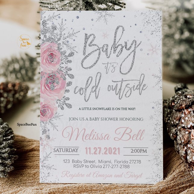 Invitation Il fait froid à l'extérieur du Baby shower d'hiver (Winter Baby Shower Invitation, It's Cold Outside Baby Shower Invitation, Snowflake Baby Shower Invit)