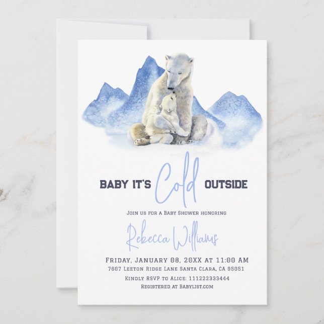 Invitation Il fait froid à l'extérieur du Baby shower d'ours  (Devant)