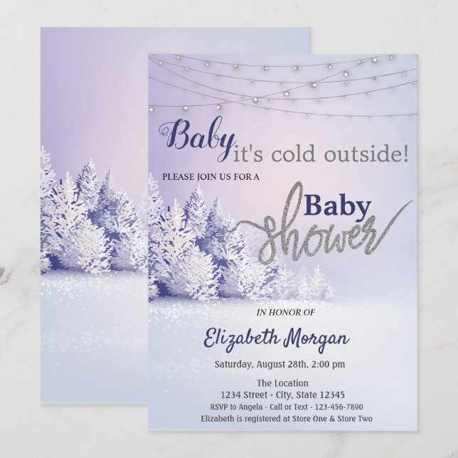 Invitation Il fait froid à l'extérieur du Baby shower foresti (Devant / Derrière)