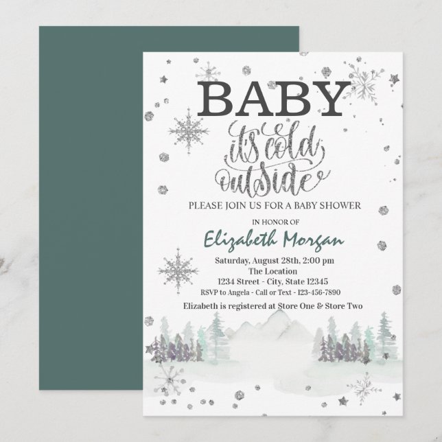 Invitation Il fait froid à l'extérieur du Baby shower foresti (Devant / Derrière)
