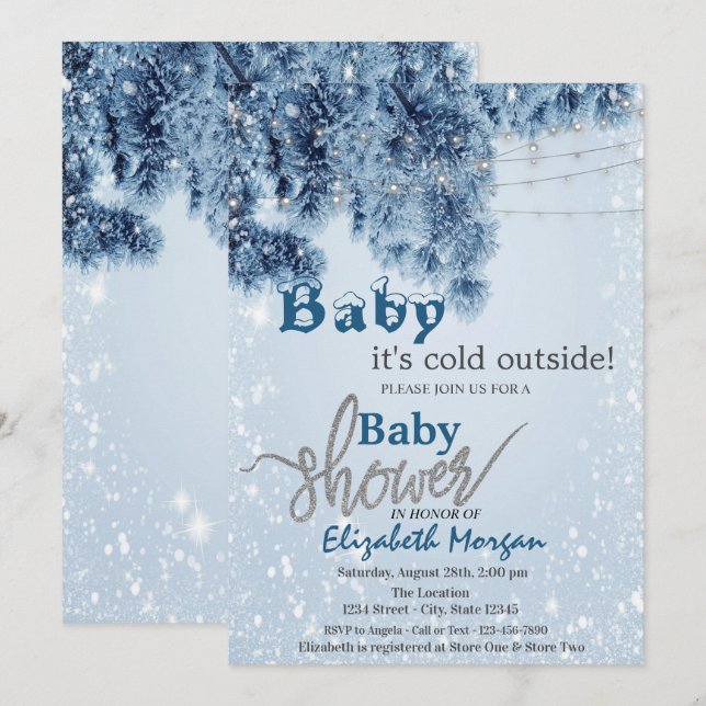 Invitation Il fait froid dehors Baby shower de branches de pi (Devant / Derrière)