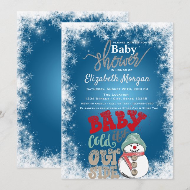 Invitation Il fait froid dehors, Baby shower de Snowman Snowf (Devant / Derrière)