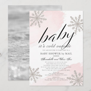 Invitation Il fait froid dehors Baby shower rose par courrier