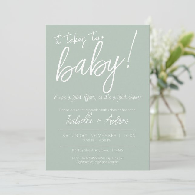 Invitation Il Faut Deux Efforts Conjoints De Baby shower Coed (Debout devant)