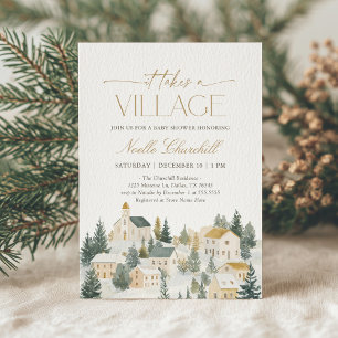 Invitation Il faut un Baby shower de Noël de village