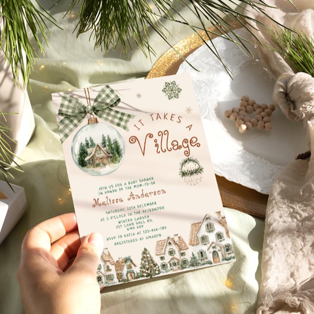 Invitation Il faut un Baby shower de Noël de village (Créateur téléchargé)