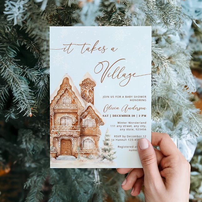 Invitation Il faut un Baby shower d'hiver de Noël de village (Créateur téléchargé)