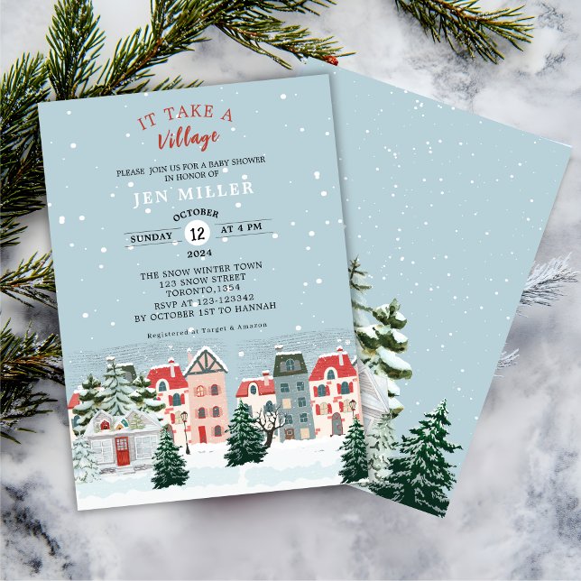 Invitation Il faut un baby shower d'hiver village (Créateur téléchargé)