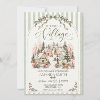 Invitation Il faut un village Fête de naissance Hiver Vert Sa