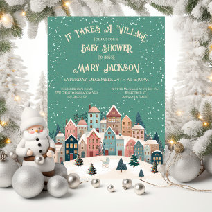Invitation Il faut un village vacances Noël Baby shower