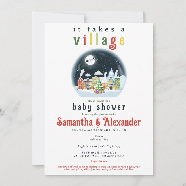 Invitation Il Faut Un Village Winter Père Noël Baby shower (Devant)