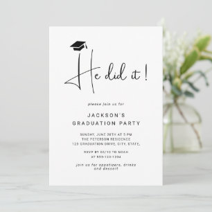 Invitation Il L'A Fait Script Minimal Photo Graduation