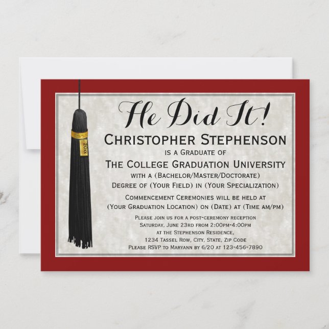 Invitation Il l'a fait Tassel avec Maroon College Graduation (Devant)
