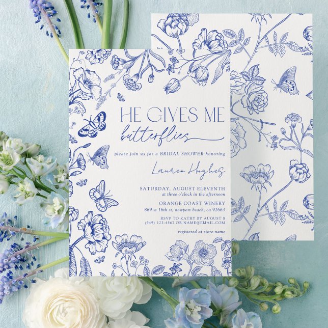 Invitation Il Me Donne Des Papillons Bleu Fête des mariées Vi (Créateur téléchargé)