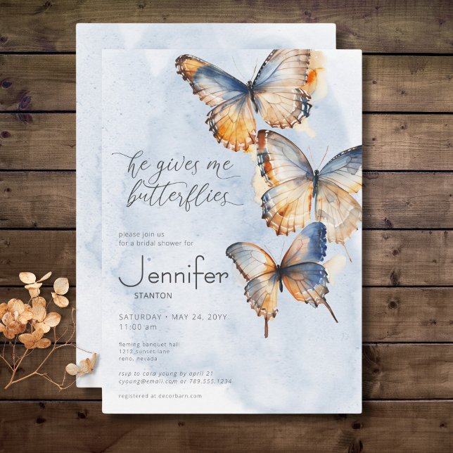 Invitation Il Me Donne Des Papillons Fête des mariées Bleue (Créateur téléchargé)