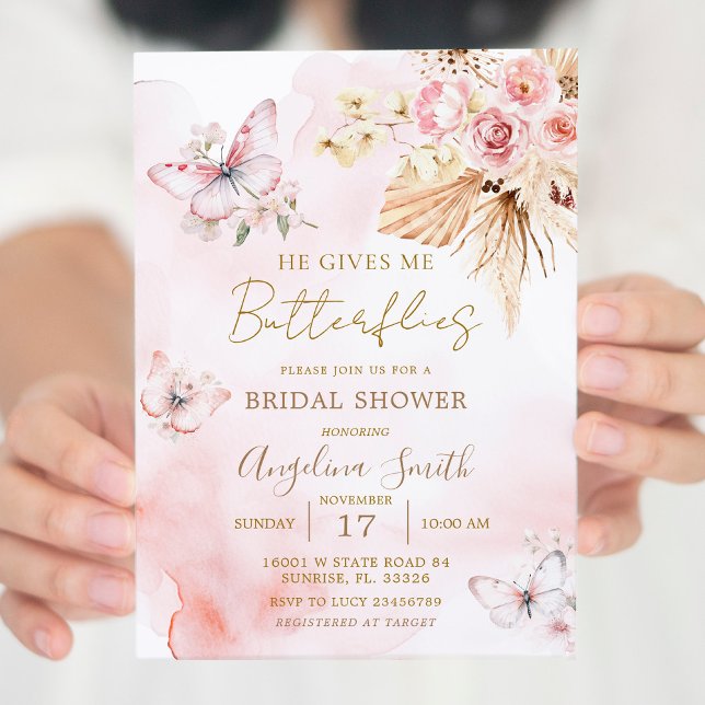 Invitation Il Me Donne Des Papillons Fête des mariées Boho (Créateur téléchargé)