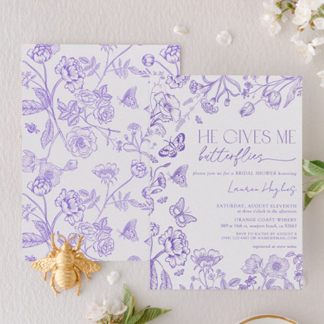 Invitation Il Me Donne Des Papillons Lavande Douche Vintage (Créateur téléchargé)