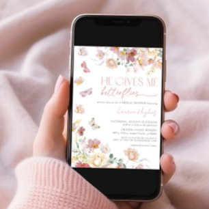 Invitation Il Me Donne Des Papillons Rose Fête des mariées Fl