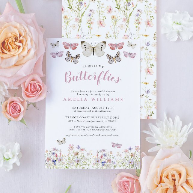 Invitation Il Me Donne Des Papillons Rose Fête des mariées Fl (Easily personalize this beautiful butterfly bridal shower invitation for the perfect celebration!)