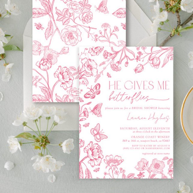 Invitation Il Me Donne Des Papillons Rose Fête des mariées Vi (Créateur téléchargé)