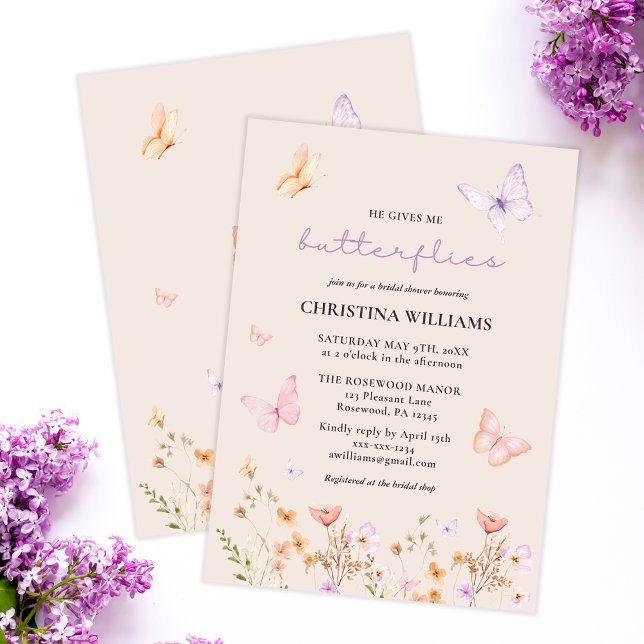 Invitation Il me donne Fête des mariées aux papillons (Créateur téléchargé)