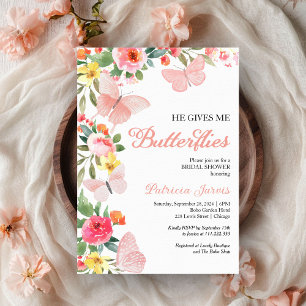 Invitation Il Me Donne Fête des mariées Florale De Papillons