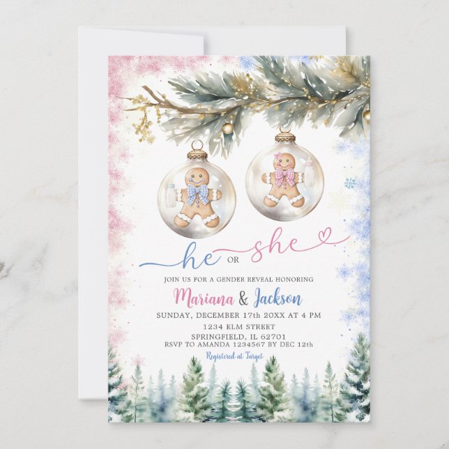 Invitation Il ou elle Cookies Noël Ornement de Noël Révélatio (Devant)