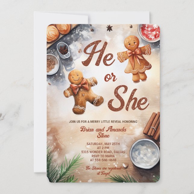 Invitation Il ou elle GIngerpain Cookies Noël Sexe Révéler (Devant)